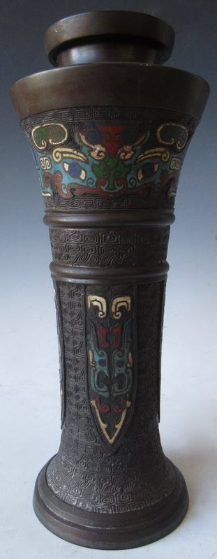 Antique Japanese Bronze Archaic Vase with Cloisonné