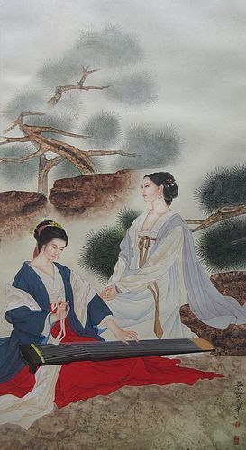 Chinese Painting of a Pair of Beauties, by Jingzhe Cui