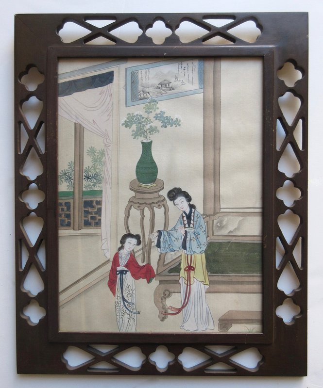 Antique Chinese Framed Silk Painting