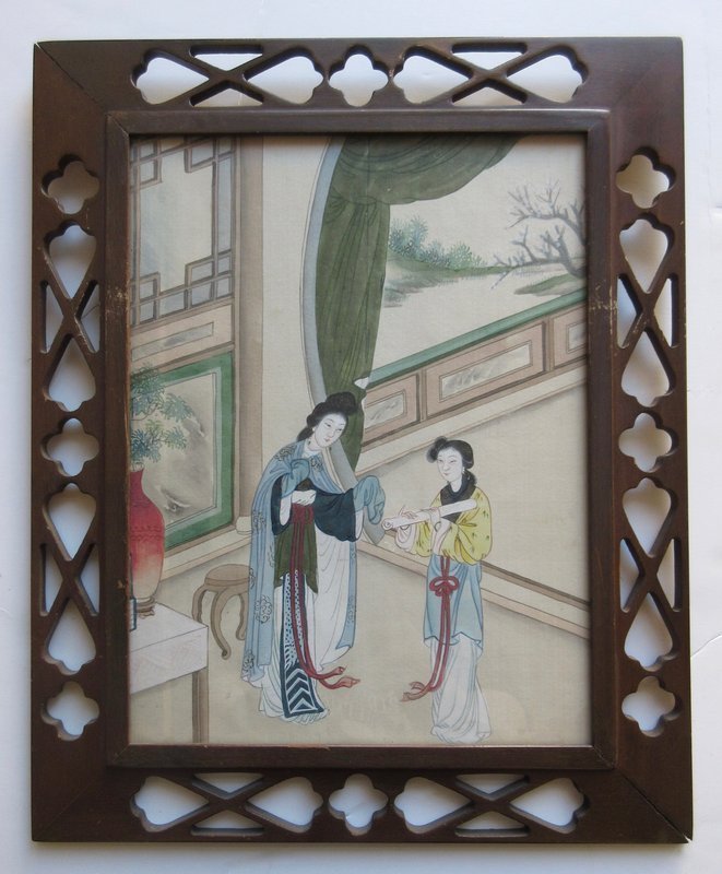 Antique Chinese Framed Silk Painting