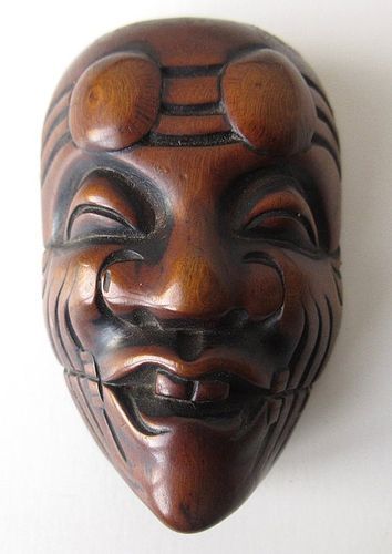 Antique Japanese Boxwood Noh Mask Netsuke