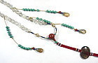 Chinese Long Hardstone Necklace with Jade and Cloisonne