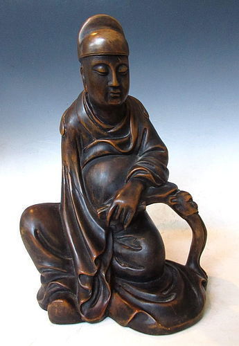 Chinese Hardwood Carving of a Buddhist Scholar