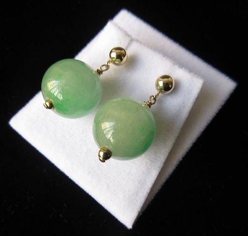 Chinese Jade Drop Earrings w/ 14K Gold