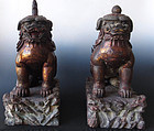 Antique Japanese Pair of Lacquer Temple Dogs
