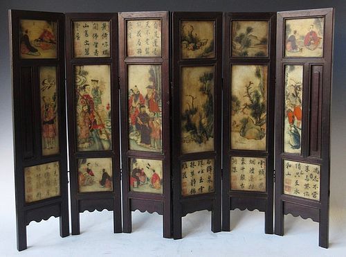 Antique Chinese Hardstone Painted Screen