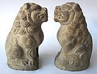 Antique Chinese Pair of Clay Fu Dogs