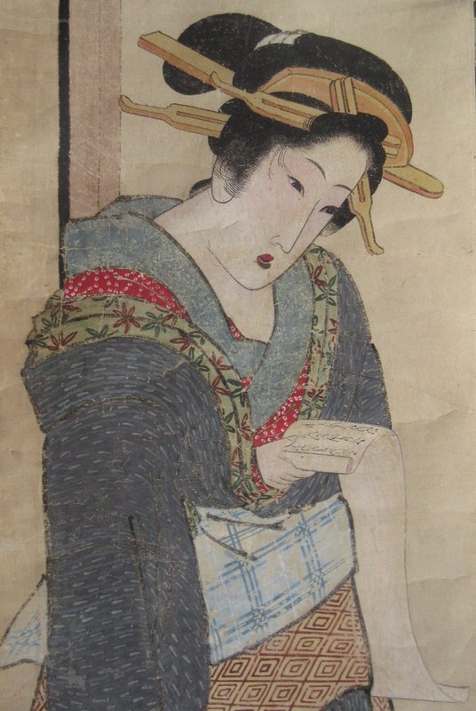 Antique Japanese Beauty Scroll Painting