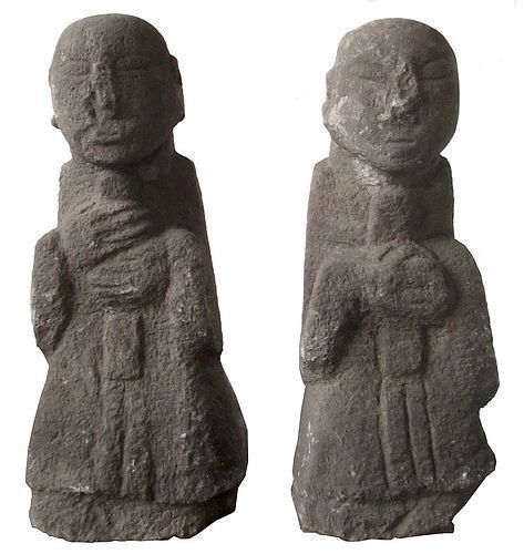Antique Korean Pair of Stone Guardian Statues