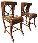 Antique Chinese Pair of Hardwood Stands with Marble Inlay