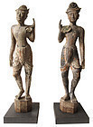 Antique Pair of Thai Male Attendant Statues