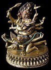 Tibetan Gilt Bronze Wrathful Yabyum Deities on Garuda