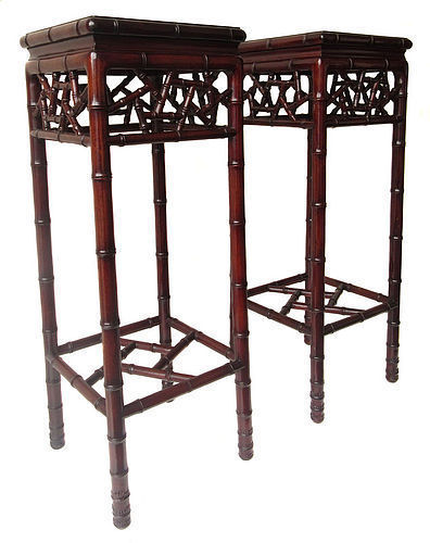 Antique Chinese Pair of Hardwood Bamboo Style Stands