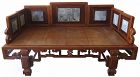 Antique Chinese Carved Lingzhi Bench with Marble