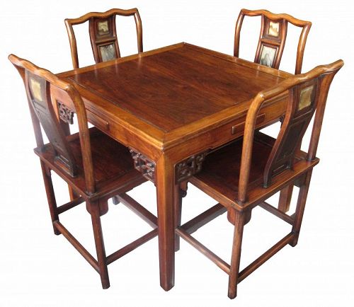 Antique Chinese Mahjong Table and Chairs Set