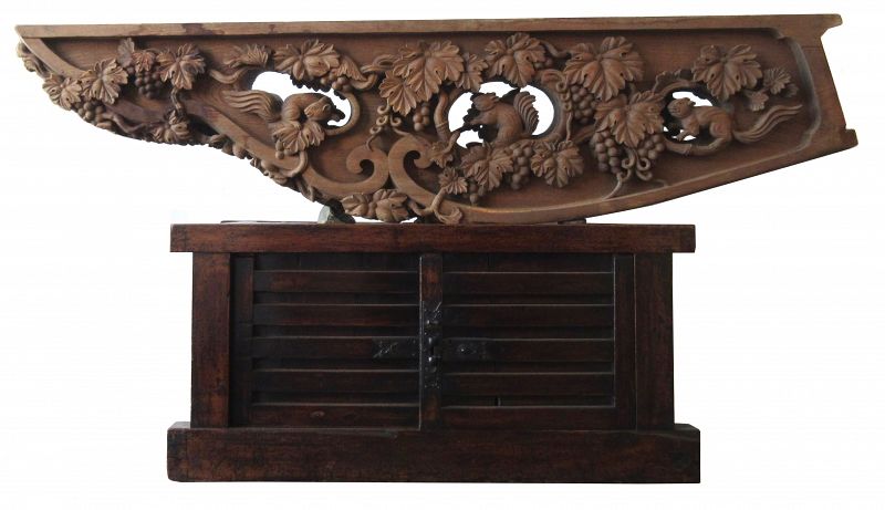 Large Pair of Carved Transom with Squirrel and Grape Motifs