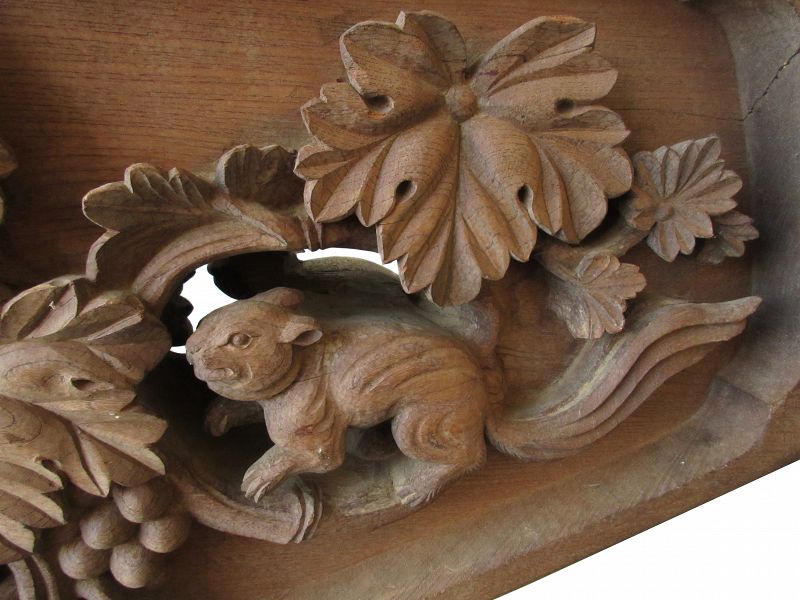 Large Pair of Carved Transom with Squirrel and Grape Motifs