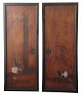 Antique Japanese Pair of Painted Fusuma Doors