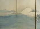 Japanese 6 Panel Byobu (folding screen Painting Mount Fuji / Harbor