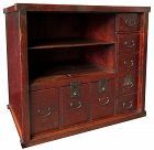 Antique Japanese Red Lacquer Choba Tansu (Merchant Chest)