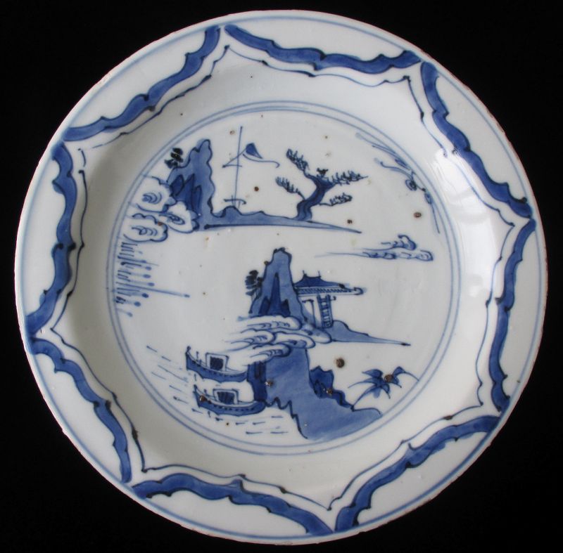 Ko-sometsuke Blue and White Porcelain Plate with Boats