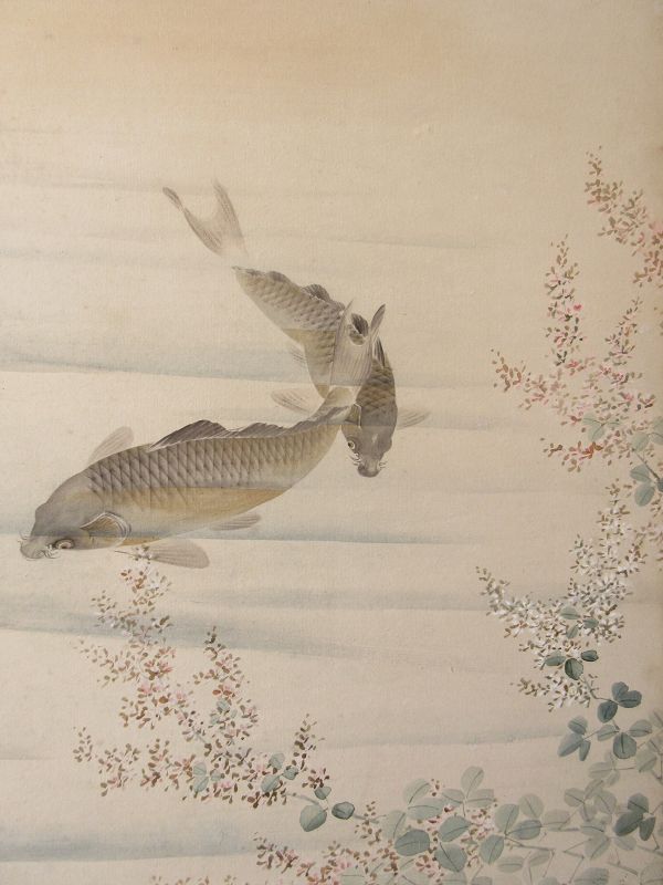 Japanese Six Panel Byobu Screen of Swimming Fish