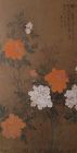 Antique Korean Silk Panel Painting of Peonies