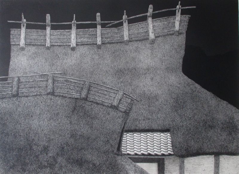 Barn and House,  Tanaka Ryohei,  etching and aquatint, 1993