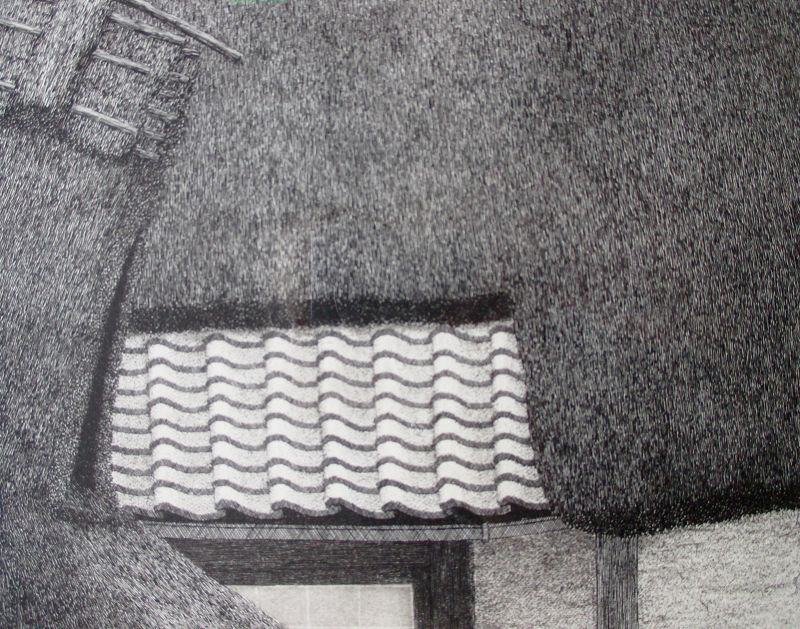 Barn and House,  Tanaka Ryohei,  etching and aquatint, 1993