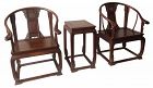 Antique Chinese Oxbow Arm Chair and Table Set