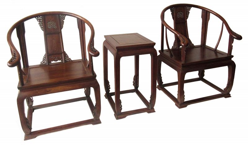 Antique Chinese Oxbow Arm Chair and Table Set