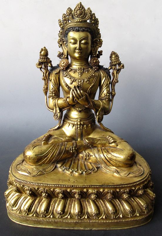 18th Century Sino-Tibetan Gilt Bronze Seated Bodhisattva