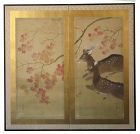Antique Japanese 2 Panel Byobu Deer Screen, signed Hakuho