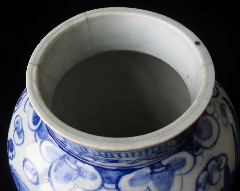 Antique Korean Blue and White Dragon Jar