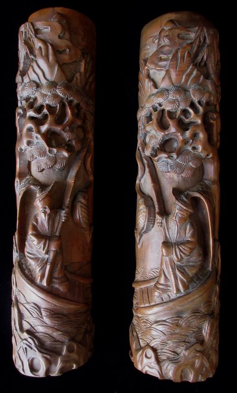 Antique Chinese Pair of Boxwood Scroll Weights