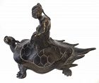 Antique Japanese Bronze Tsuteke Sage on Turtle