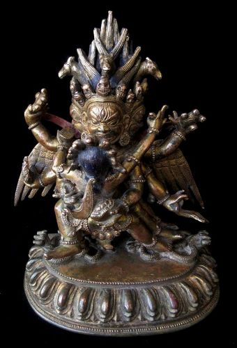 Tibetan Gilt Bronze Wrathful Yabyum Deities