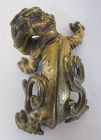 Ming Dynasty Chinese Antique Gilt Bronze Chimera Scroll Weight