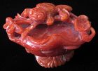 Antique Chinese Fish and Lotus Stone Carving with Base
