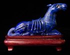Antique Chinese Lapis Horse Carving on Stand