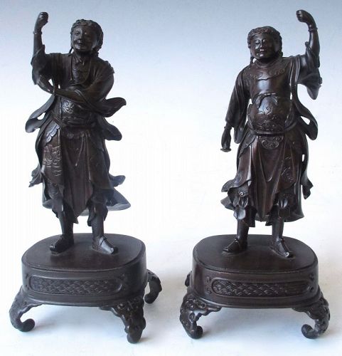 Antique Japanese Pair of Bronze Nio Temple Guardians