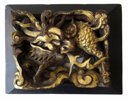 Antique Chinese Gilt Carved Qilin Panel