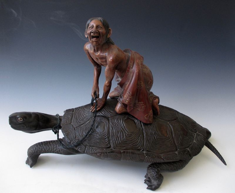 Japanese Antique Censer of Urashima Taro Riding the Giant Turtle