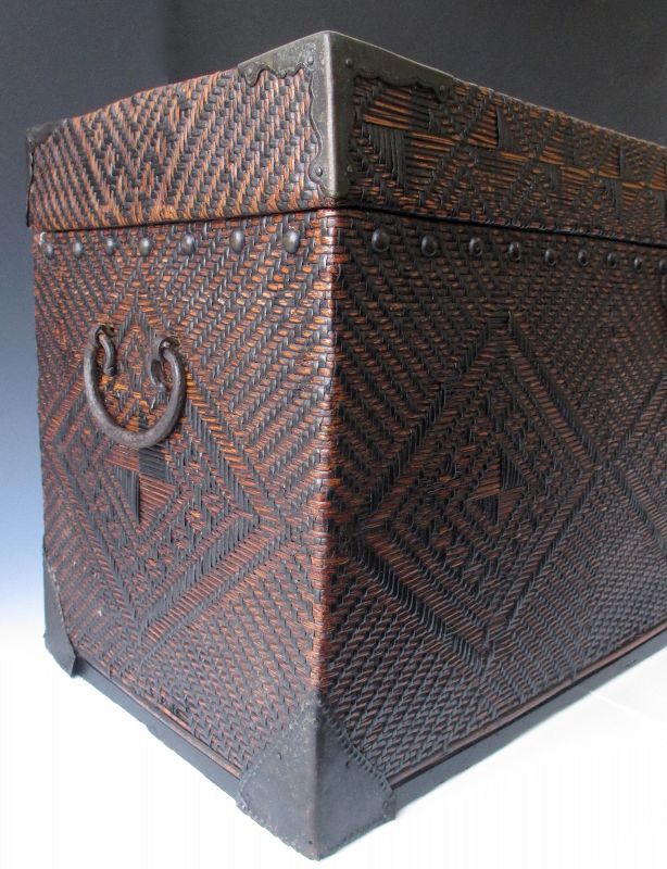 Chinese Antique Woven Rattan and Wood Trunk