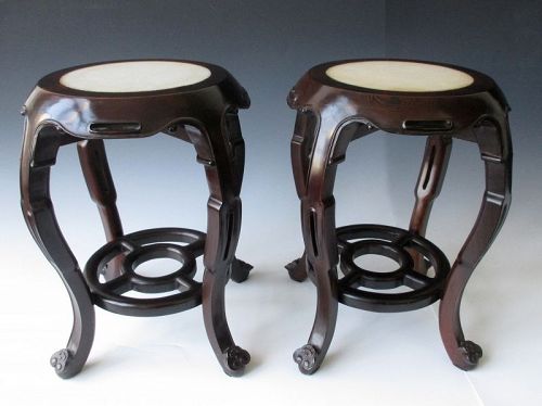 Chinese Antique Pair of Jichimu Wood Stools