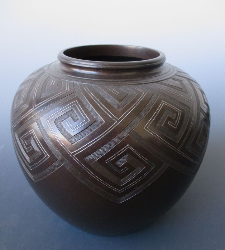 Japanese Art Deco Bronze and Silver Vase