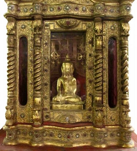 Large Burmese Teak Buddha Shrine Hpaya Khan Cabinet