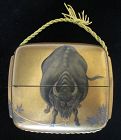 Japanese Gold lacquer Inro with Bull