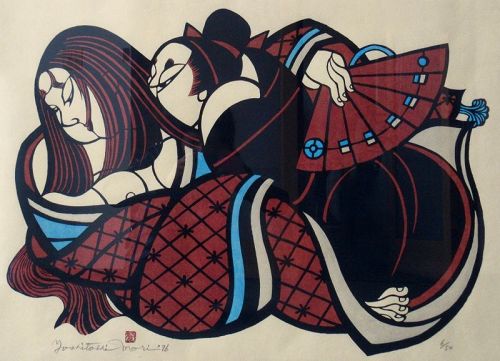 Japanese Framed Yoshitoshi Mori Print - Whispers of Love