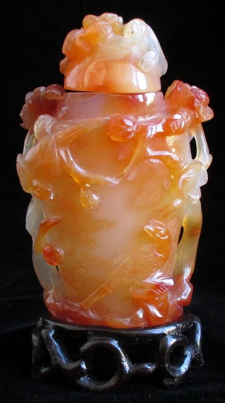 Chinese Carnelian Snuff Bottle with Birds and Flowers